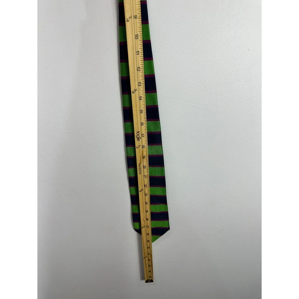 Brooks Brothers Silk Tie Green Navy Stripe Made in USA Preppy Classic Career‎